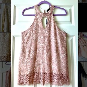 BUCKLE BKE Boutique Mauve Lace Halter Top NWT Med